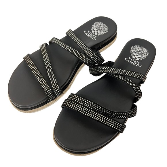 Vince Camuto Sandals Slide Rallsan ~ 9M US Strappy Black Leather 40EU Shoes NEW - Picture 9 of 9
